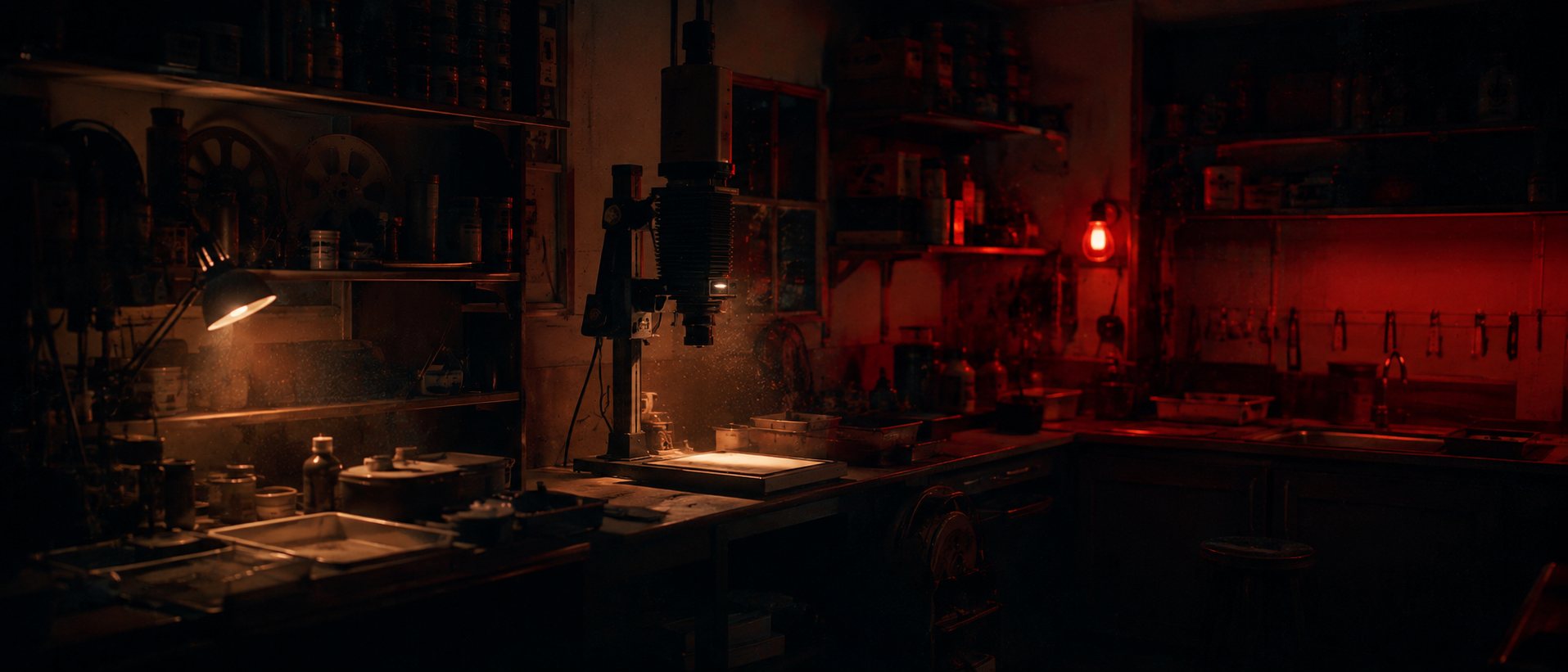 Vista general del cuarto oscuro y laboratorio de Isla Film Lab